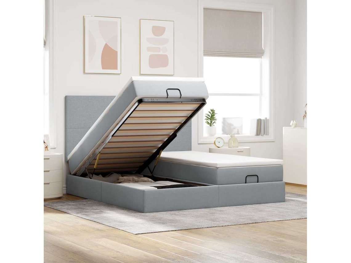 Estructura De Cama Otomana Colchones Tela Gris Claro 180x200cm