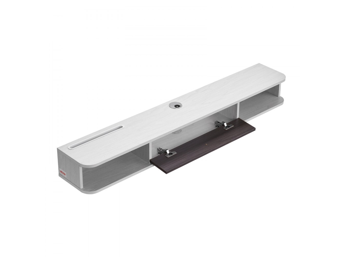 Conjunto mueble TV suspendido, mueble y estantería flotante 180 cm blanco con paso de cables Tekmaquinas