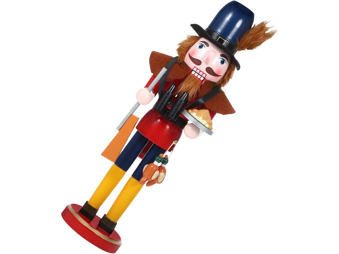 Cascanueces De Madera De 38 Cm, Rojo, Azul Y Amarillo. Figura Navideña Tradicional. Decoración Festiva.
