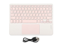 Teclado inalámbrico rosa de 10 pulgadas con panel táctil para teléfonos y portátiles.