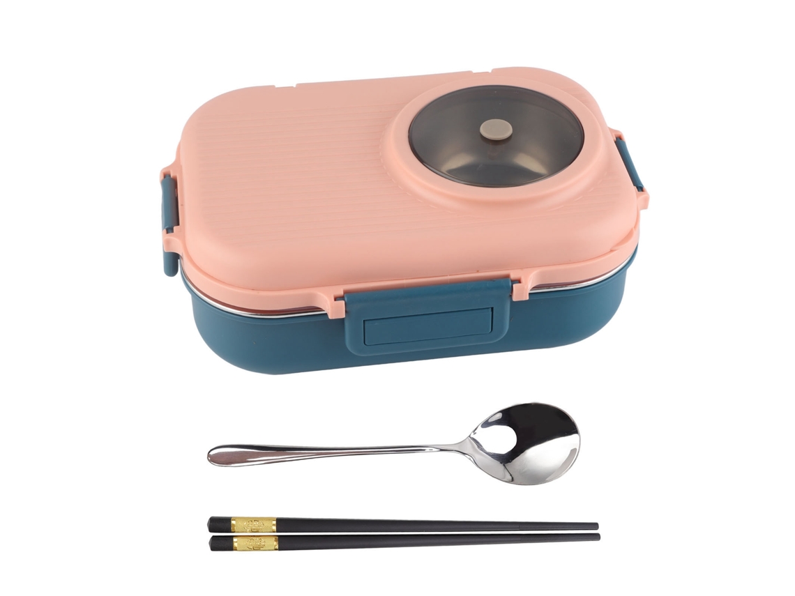 Fiambrera Bento, 1100 Ml, Acero Inoxidable 304, Rosa, Con 3 Compartimentos.