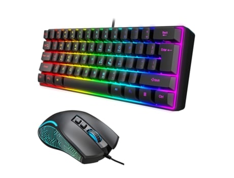 Teclado con cable de 61 teclas, conjunto de ratón, ergonómico, antideslizante, retroiluminación de 7 colores, a prueba de agua, USB, escritorio, PC...