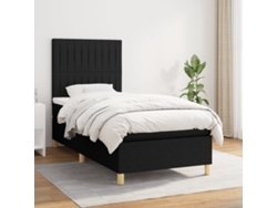 Cama Box Spring Con Colchón Tela Negro 90x200 Cm