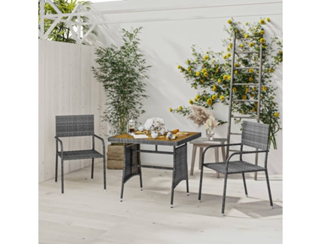 Conjunto 3 de comedor de jardín VIDAXL ratán sintético gris