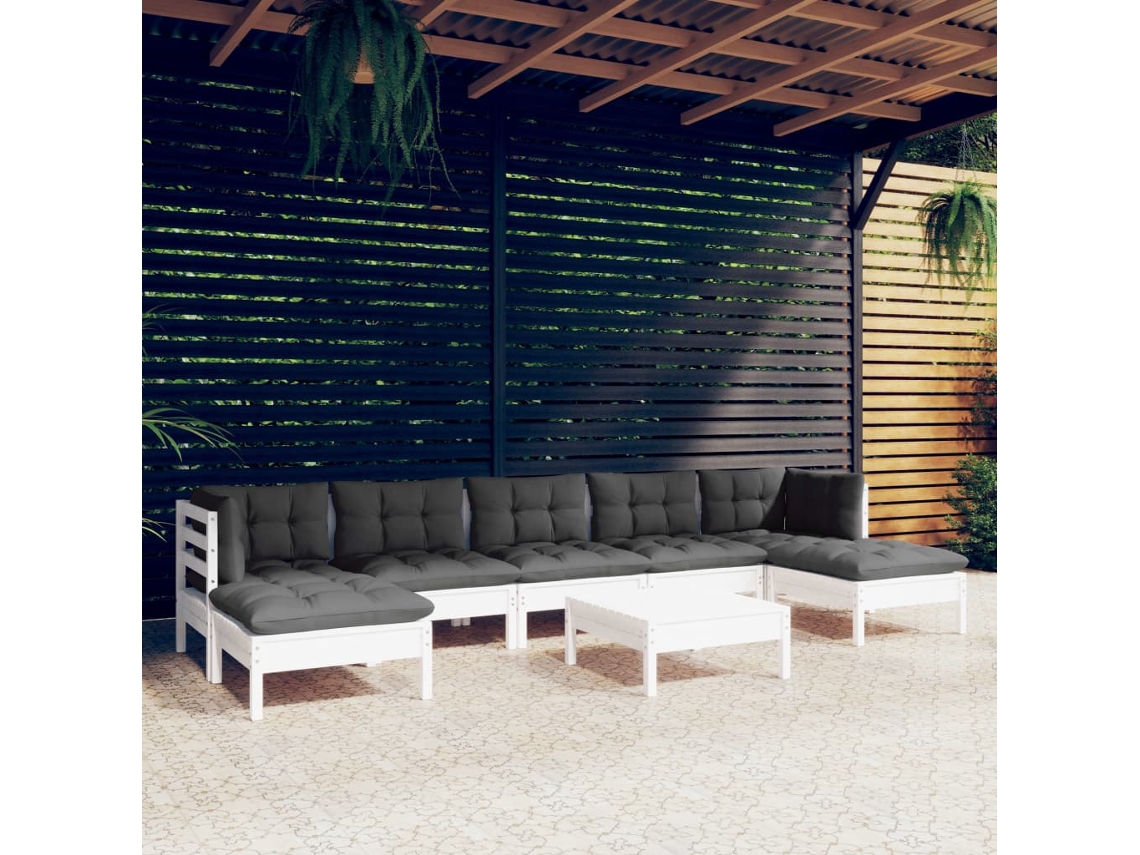 Conjunto de jardín de 8 piezas con cojines de pino blanco de DKD Home Decor