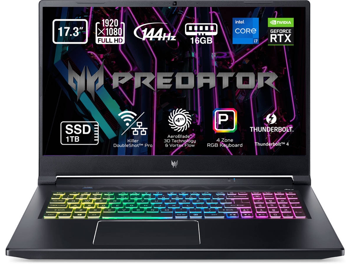 Portátil Gaming ACER Predator Helios 300 PH317-55-78AY (Intel Core i7-11800H - NVIDIA GeForce RTX 3060 - RAM: 16 GB - 1 TB SSD PCIe - 17.3'')