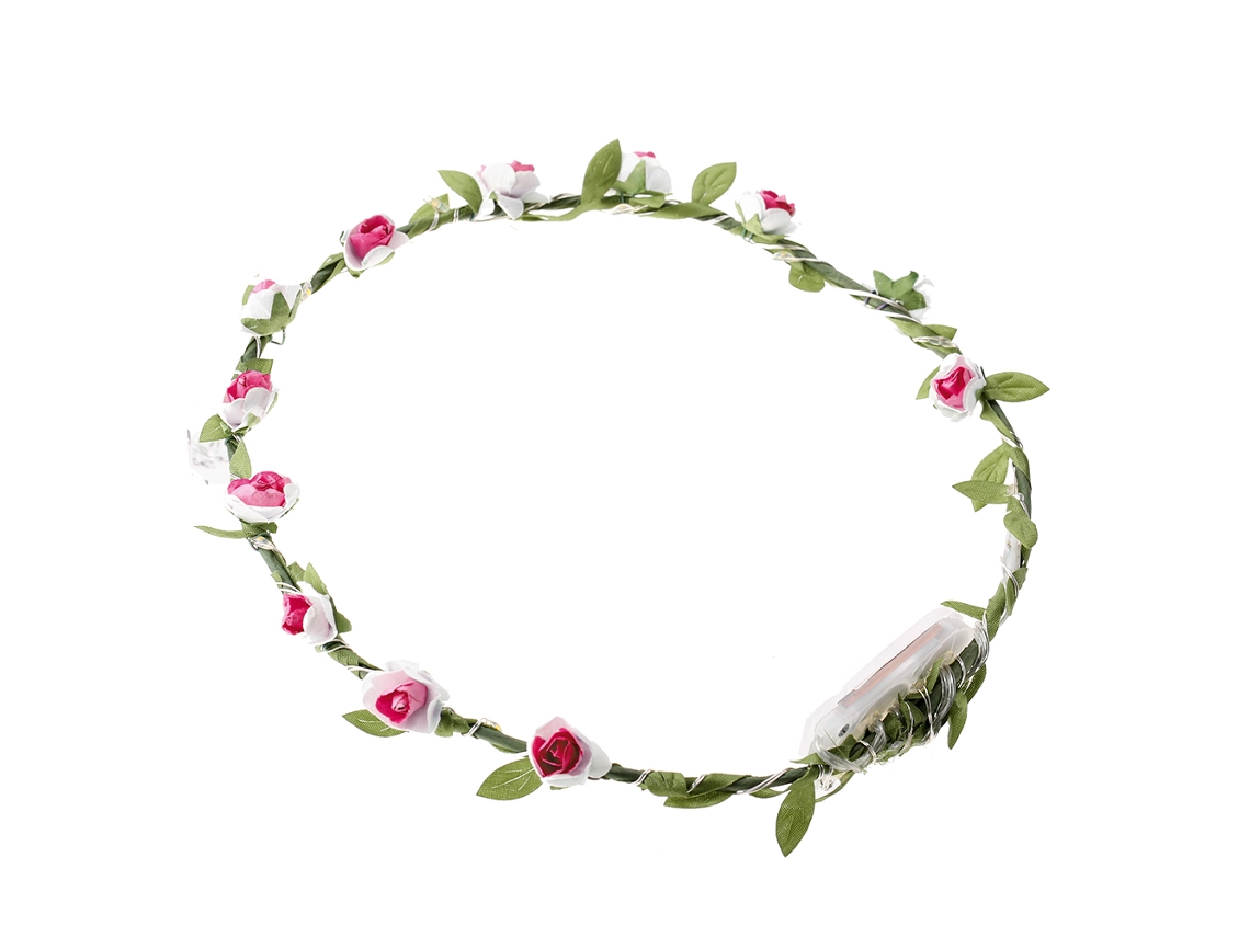 NEVEANCE Corona de Flores LED Roja con Luces Doradas, Corona Luminosa para Cabello