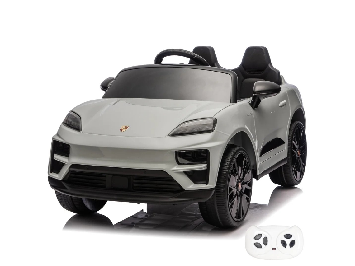 Vehículo Eléctrico Infantil Porsche Macan Turbo Full Option 1 A 6 Años - Vehículo A Batería Con Licencia Oficial, Con Ruedas De Eva, Amortiguadores &amp; Bluetooth - Coche Infantil De 12v Con Mando A Distancia, Puertas Que Se Abren &amp; Arranque Suave - Gris Nardo
