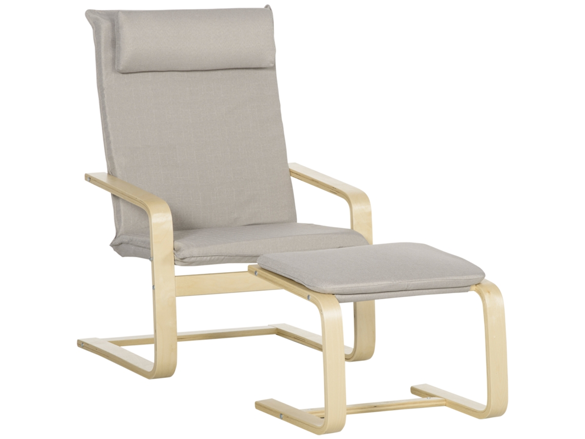 Butaca De Salón Con Otomana Sillón Con Respaldo Alto Reposabrazos Y Almohada Extraíble 67x78x92 Cm Gris