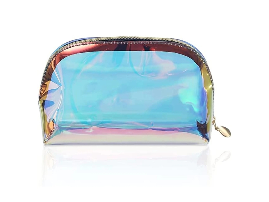 Nécessaire De Mujer Maquillaje Holográfica Iridescente Cremallera Portátil Cosméticos Aseo Piel Sintética (18x9x7.5cm)