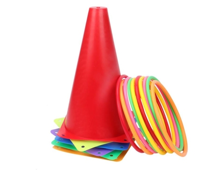 Juego de anillo de barril de obstáculos, juego combinado de juegos al aire libre, conos de plástico blando, juego de lanzamiento de anillo, suminis...