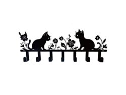 Gancho decorativo de hierro con dos gatos para llaves y toallas.