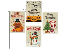 4 Banderines De Jardín Para Halloween, Acción De Gracias, Navidad E Invierno: Decoraciones Festivas