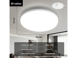 Lámpara de techo LED redonda moderna, iluminación de PVC de bajo consumo. MDUG (Blanco frío 30W, 1 unidad)