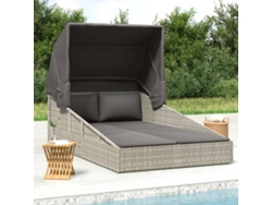 Tumbona Con Toldo Plegable Ratán Sintético Gris 200x114x128 Cm
