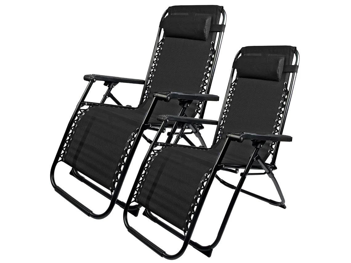 Sillón reclinable plegable Klack Zero Gravity para playa, jardín y piscina, color negro (paquete de 2)