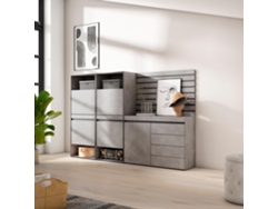 Zapatero, 227x145x35 cm, Dormitorio, habitación, Cómoda, Cajonera, Listones Decorativos, Cemento SKRAUT HOME