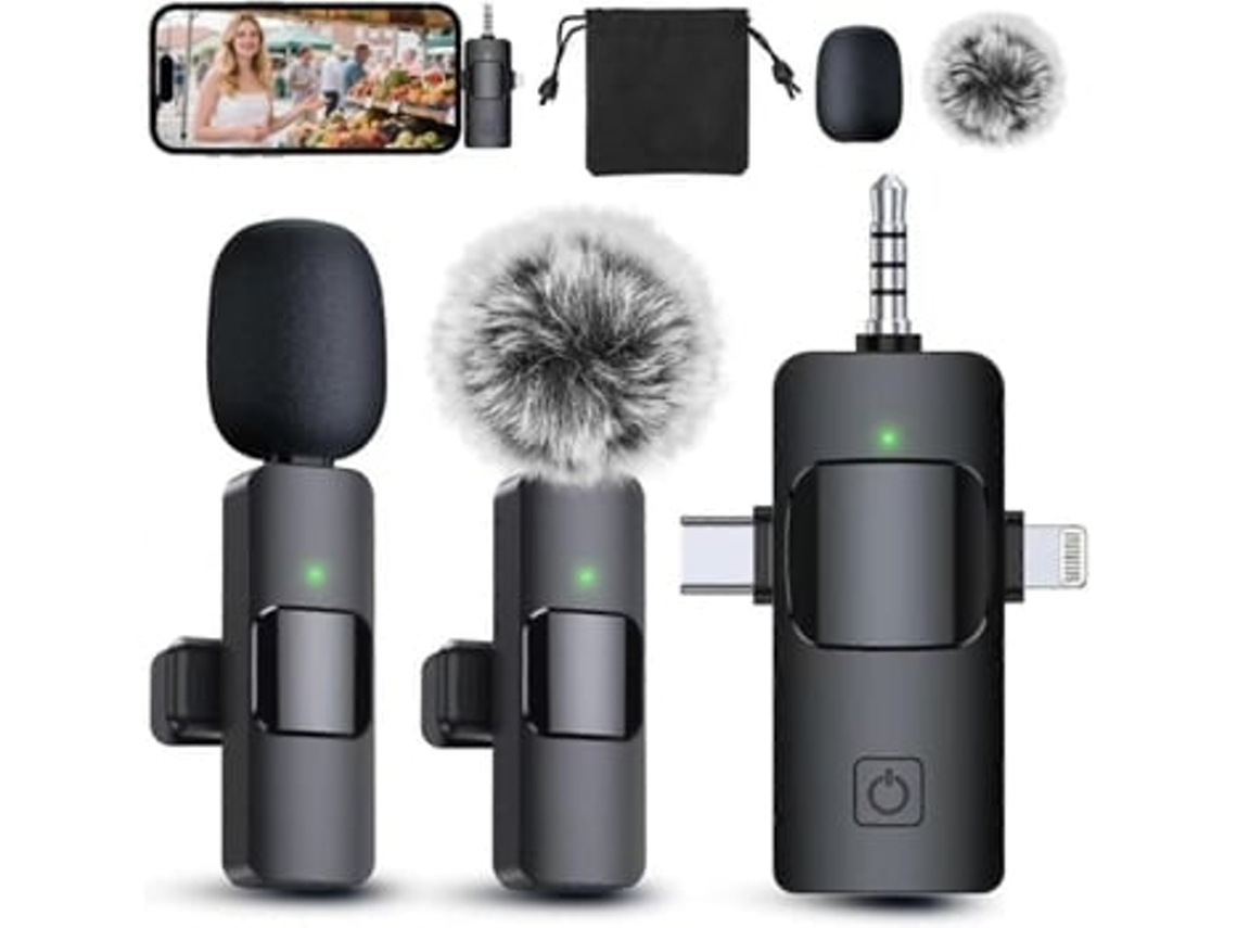Micrófono de solapa inalámbrico profesional en 1 para iPhone, Android y cámara Panoona