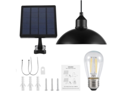 Lámpara colgante solar BJ con florón metálico, bombilla E27 para uso exterior, jardín, hogar, almacén.