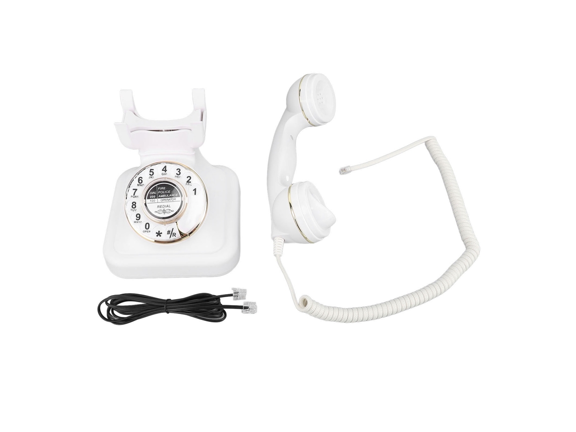 Teléfono Antiguo (marcador Rotatorio, Volumen Ajustable) Teléfono Fijo Retro, Blanco