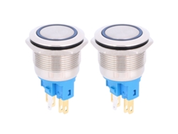 2 piezas de botón de reinicio de anillo de 22 mm y 6 pines IP65, 12-24 V CC, accesorios para interruptor de botón pulsador azul