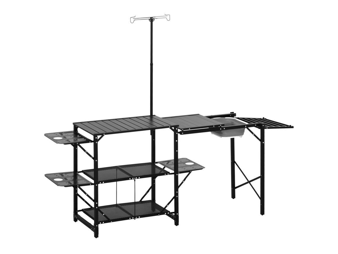 Mesa com Pia, Suporte Lâmpada, Prateleiras, Churrasco, Piquenique, Viagem, 173x52x80 Cm | S/MARCA