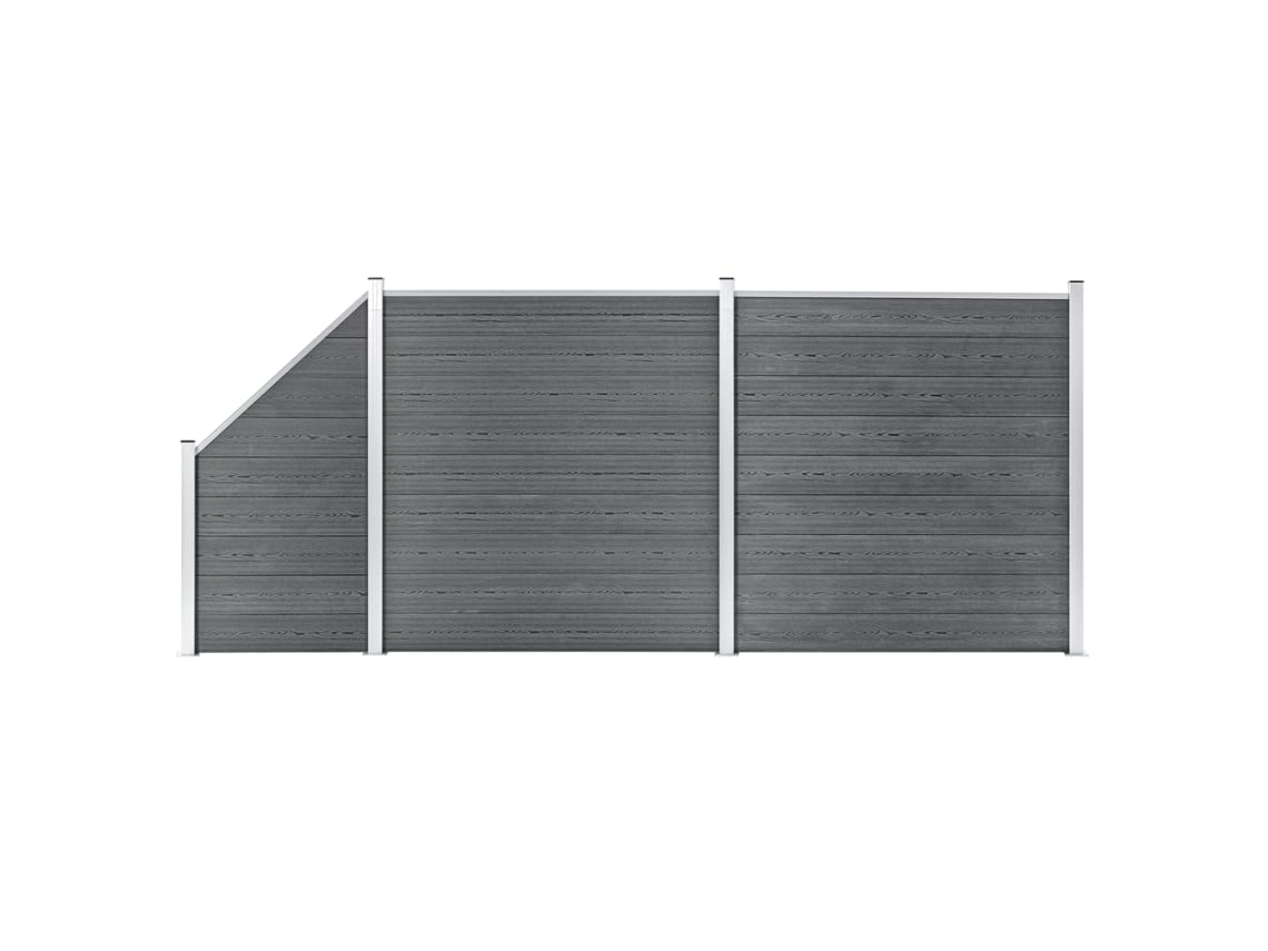 Panel de valla WPC de 2 cuadrados y 1 inclinado, 446 x 186 cm, gris, DKD HOME DECOR