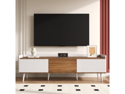 Mueble Tv 160 Cm - Compacto, Con 3 Puertas - Blanco Y Natural