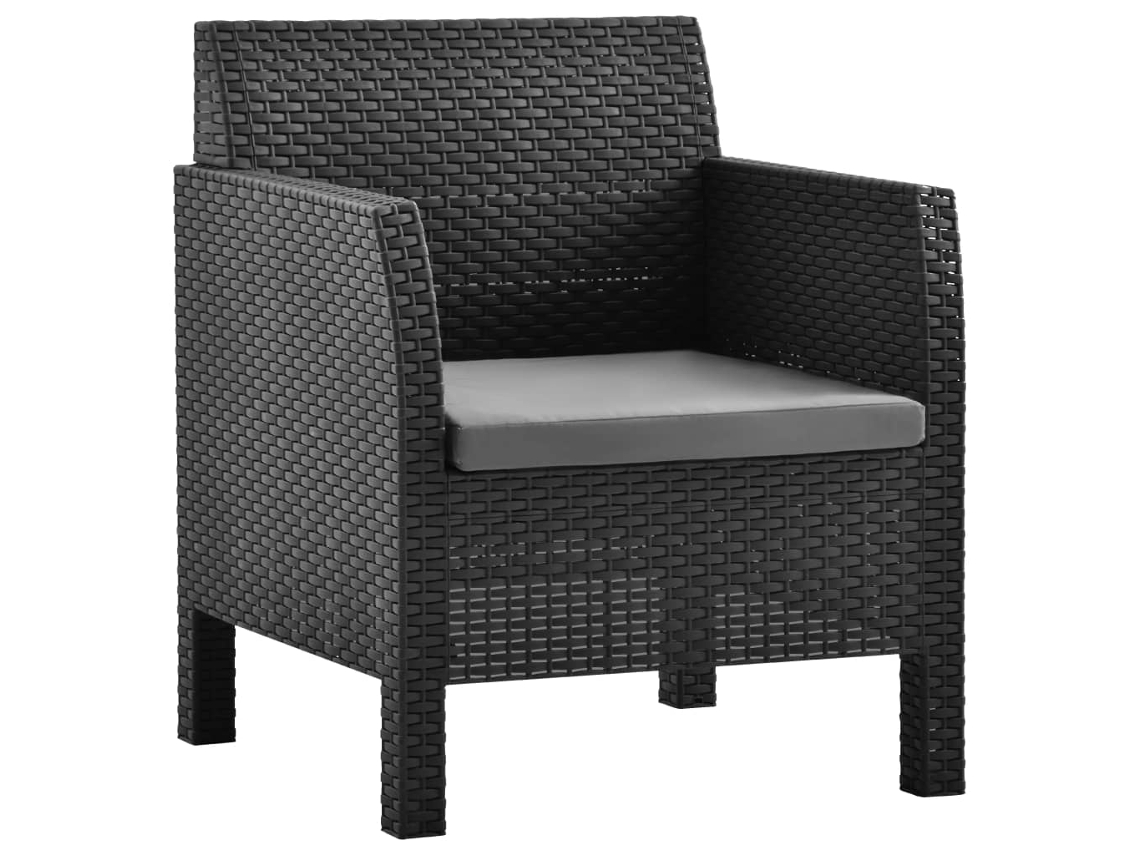 Pack 2 Uds Sillas De Jardín | Silla De Exterior | Sillon Jardín Con Cojines Pp Ratán Gris Antracita Wsd29520