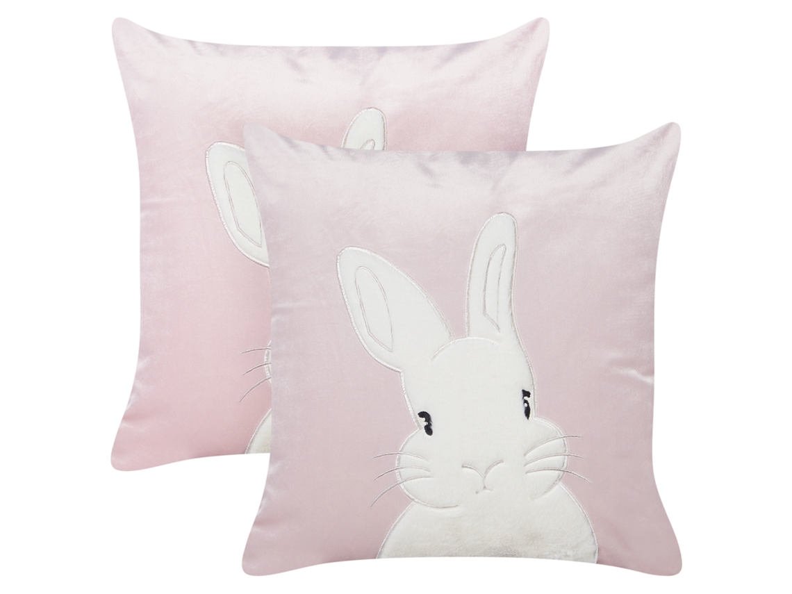 Juego de cojines decorativos con motive de conejitos BELIANI Iberis de Terciopelo Rosa 45x45x7