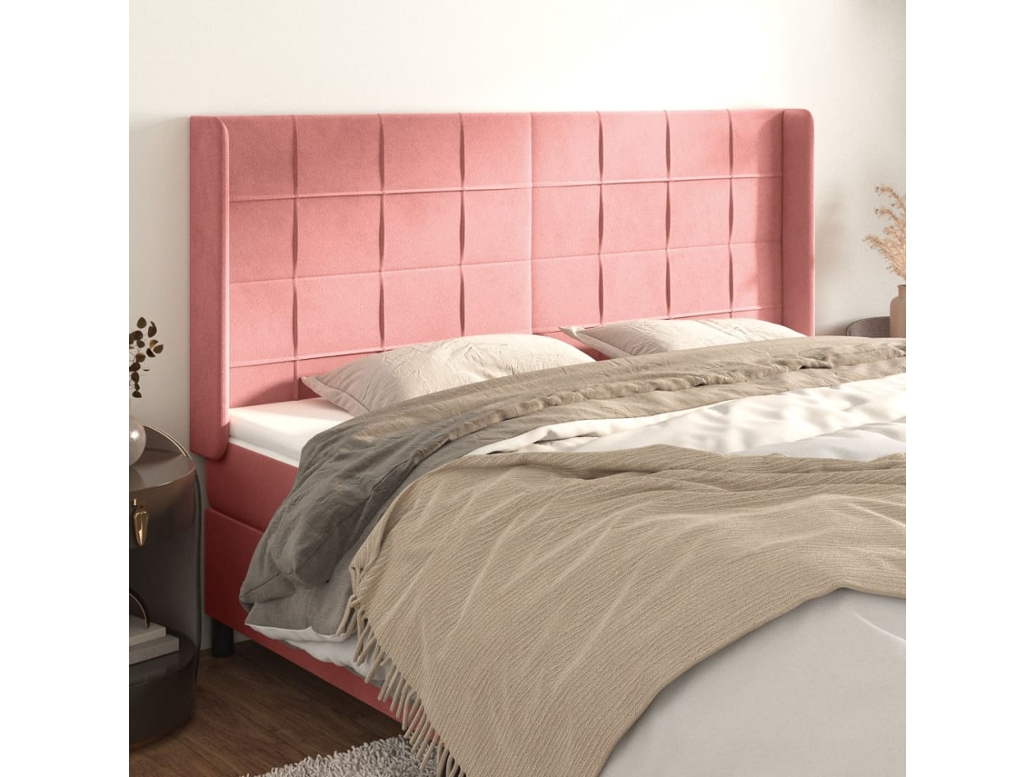 Cabecero Con Orejas De Terciopelo Rosa 183x16x118/128 Cm