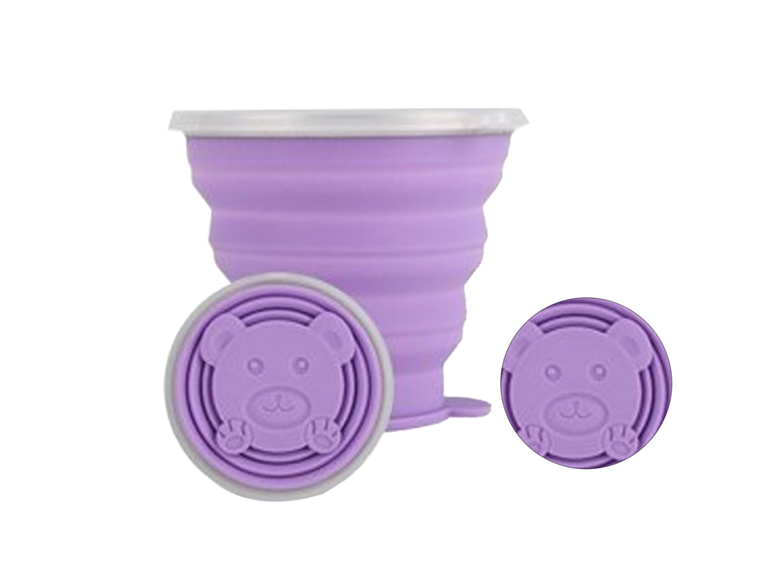 Vaso De Agua Plegable Ultradelgado De Silicona Con Asa Para Camping Y Senderismo, Morado, 270 Ml.