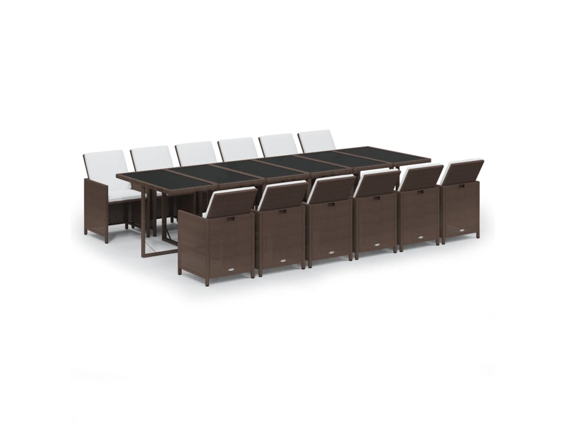 Maison Exclusive - Juego Comedor Jardín 13 Pzas Con Cojines Ratán Sintético Marrón