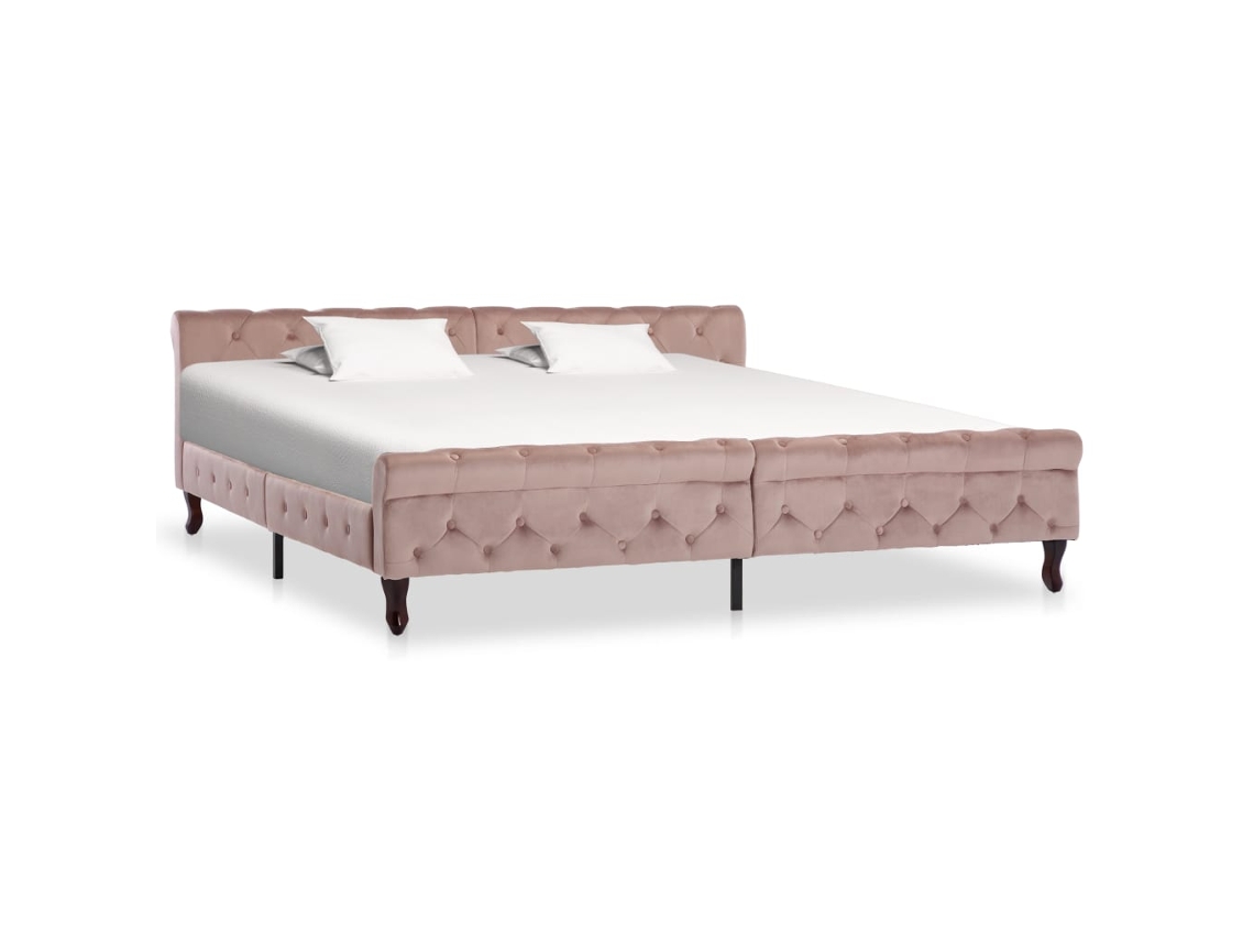 Estructura De Cama Sin Colchón Terciopelo Rosa 200x200 Cm