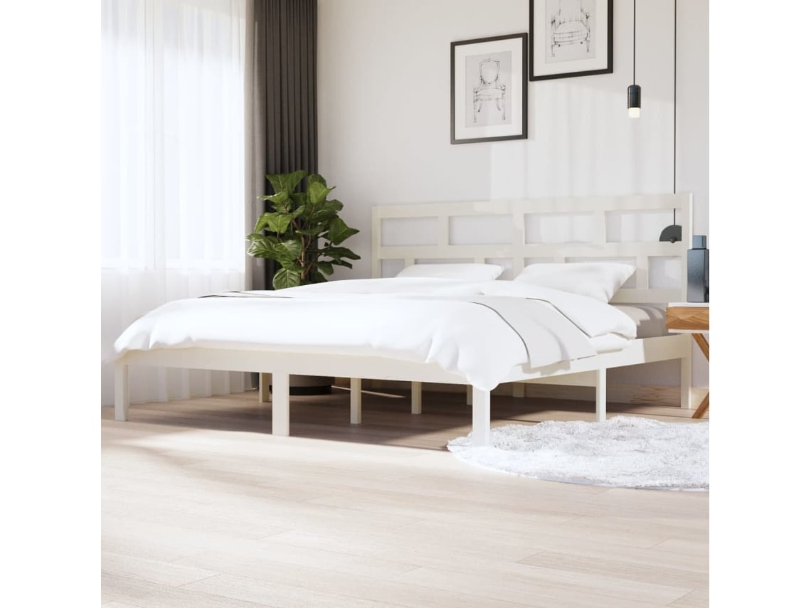 Estructura De Cama Madera Maciza De Pino Blanco 200x200 Cm