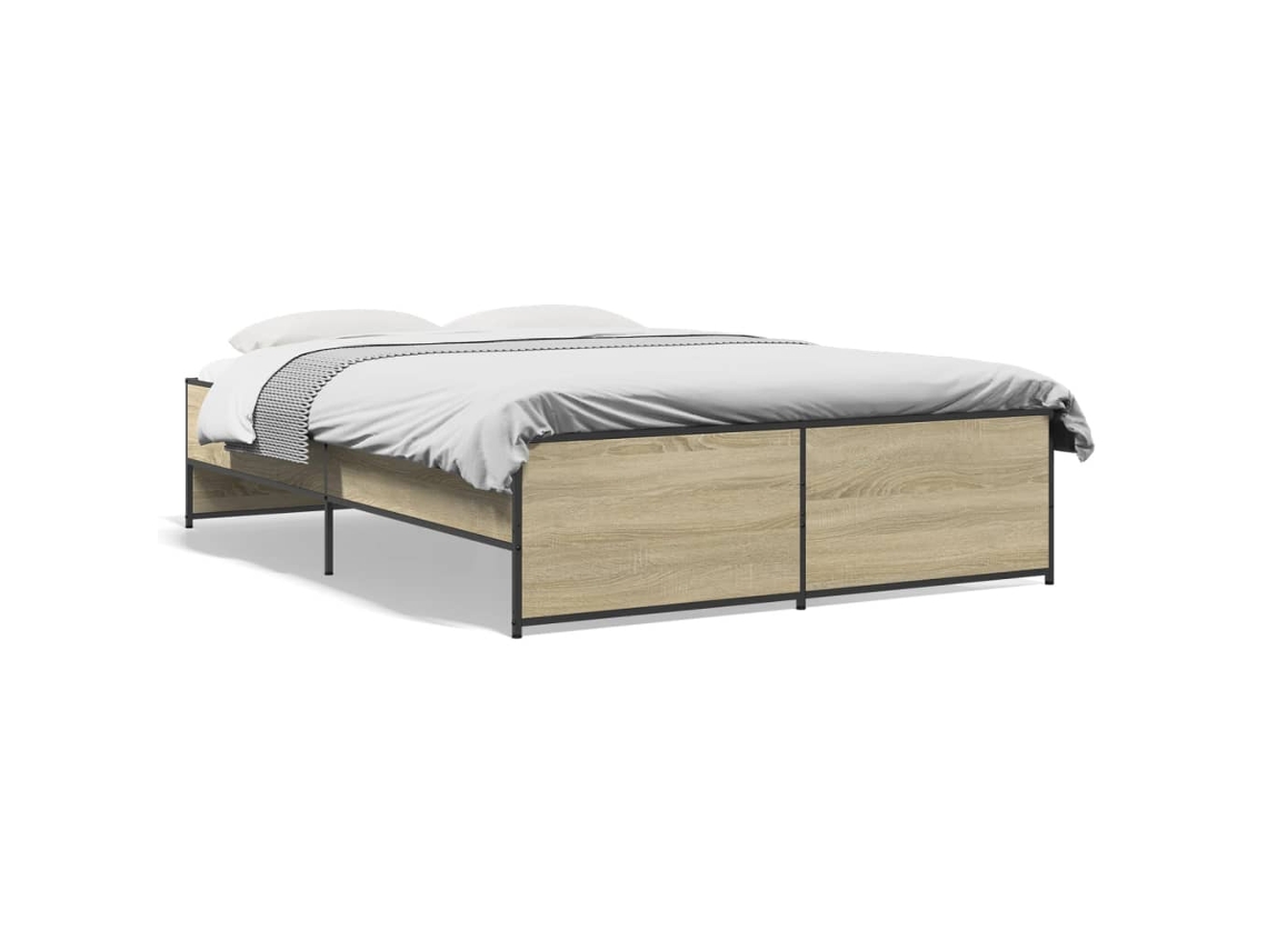 Maison Exclusive - Estructura Cama Madera Ingeniería Metal Roble Sonoma 135x190 Cm