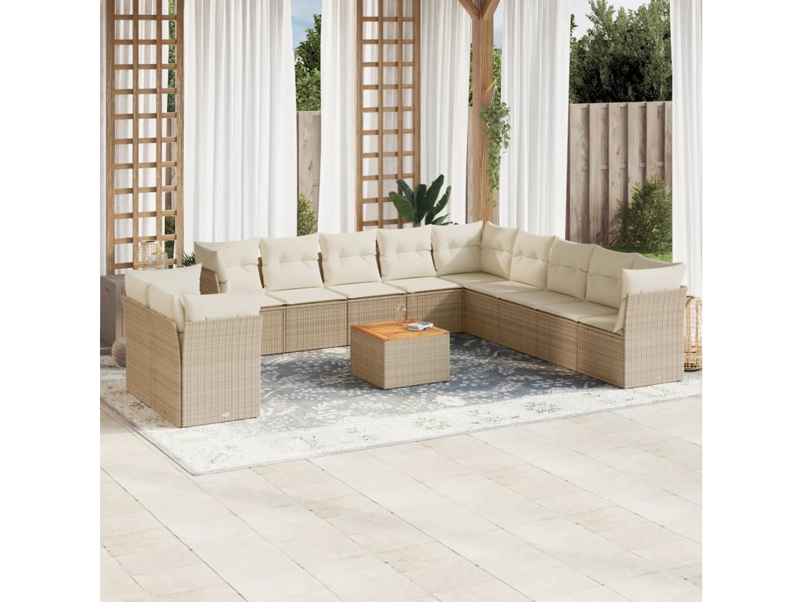 Conjunto de sofá de jardín de 12 piezas con cojines, mimbre sintético beige, Dkd Home Decor