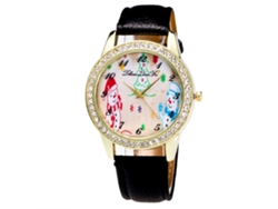 Reloj Analógico De Cuarzo Para Mujer Con Correa De Poliuretano Y Diamantes De Imitación, Esfera Negra Grande.