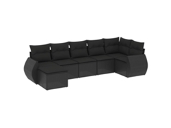 Conjunto de sofá de jardín de 7 piezas con cojines de mimbre, negro, EXCLUSIVO DE LA CASA