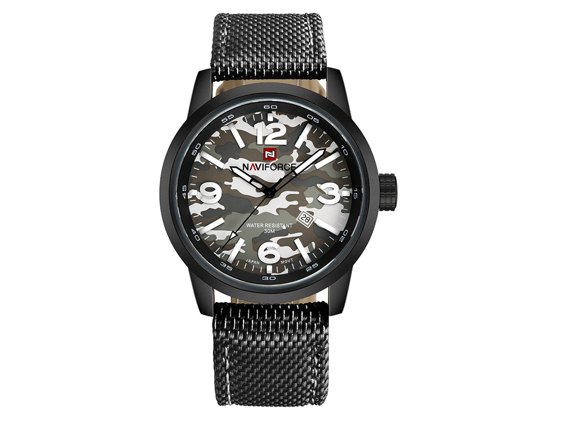 Reloj De Pulsera De Cuarzo Para Hombre Naviforce Con Estampado De Camuflaje, Correa De Nailon Impermeable Y Calendario.