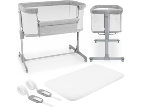 Cuna de bebé, cuna de viaje plegable máx. 9 kg, ajuste de altura de 7 niveles, 4 ruedas, pared lateral extraíble, cama supletoria reclinable MOBY S...