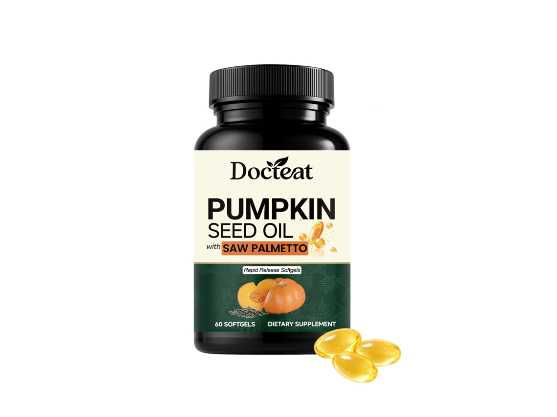 Cápsulas Docteat para el cuidado del cabello con semillas de calabaza para un cabello brillante y suave.