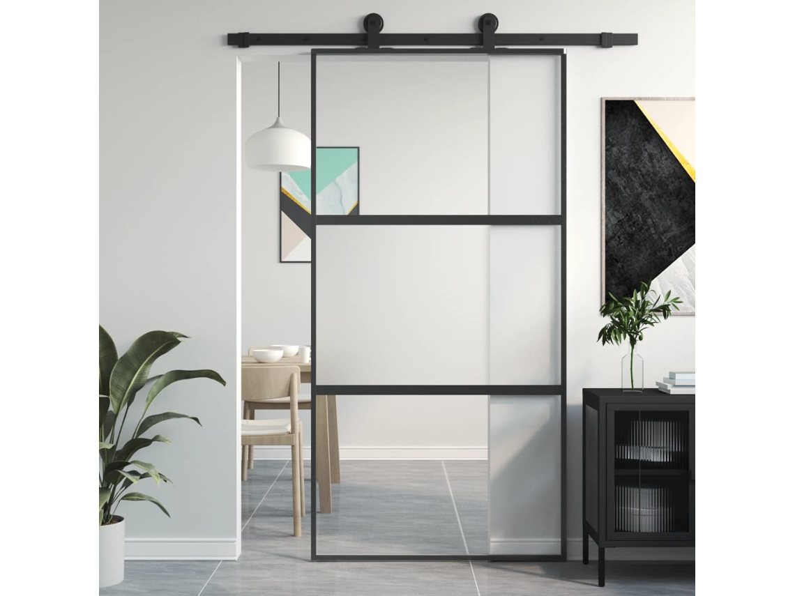 Puerta Corredera 102,5x205 cm Cristal Templado y Aluminio Negro LOVELY HOME