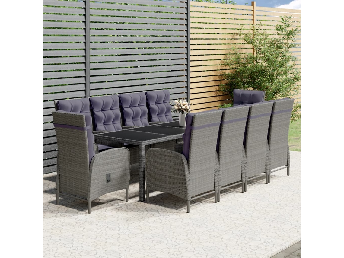 11 Piezas Conjunto De Jantar Para Jardim Vime Pe Cinzento Dkd Home Decor