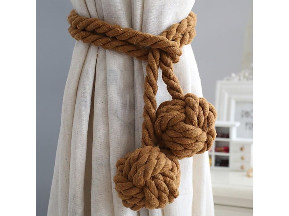 2026-43472-ataduras De Cortinas Linjou Tejidas A Mano Con Bolas Marrones 2 Piezas Para Decoración Hogar