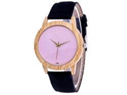 Reloj De Pulsera De Cuarzo Para Parejas Con Esfera Redonda Rosa Y Correa De Lona Negra.