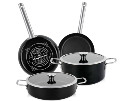 Batería Cocina de 6 Piezas Inducción Antiadherente MAGEFESA Ares (Acero Vitrificado - Negro)