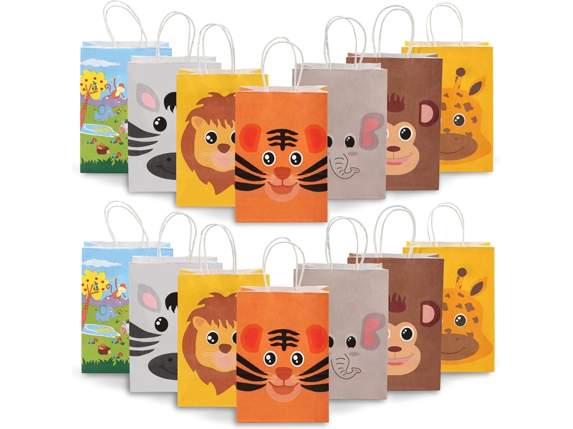 HYMNORA 14 bolsas de fiesta temáticas (animales - papel kraft)
