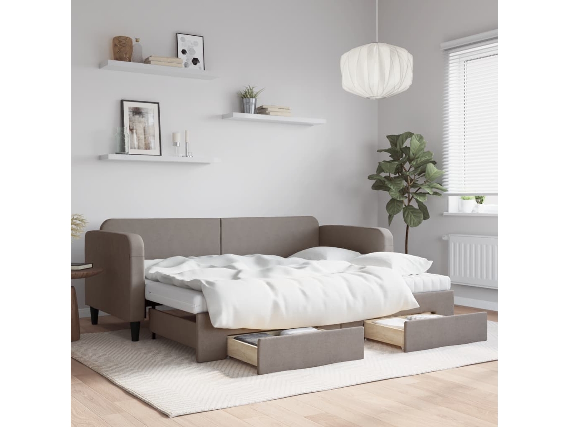 Sofá Cama Nido Con Cajones Tela Gris Taupe 80x200 Cm