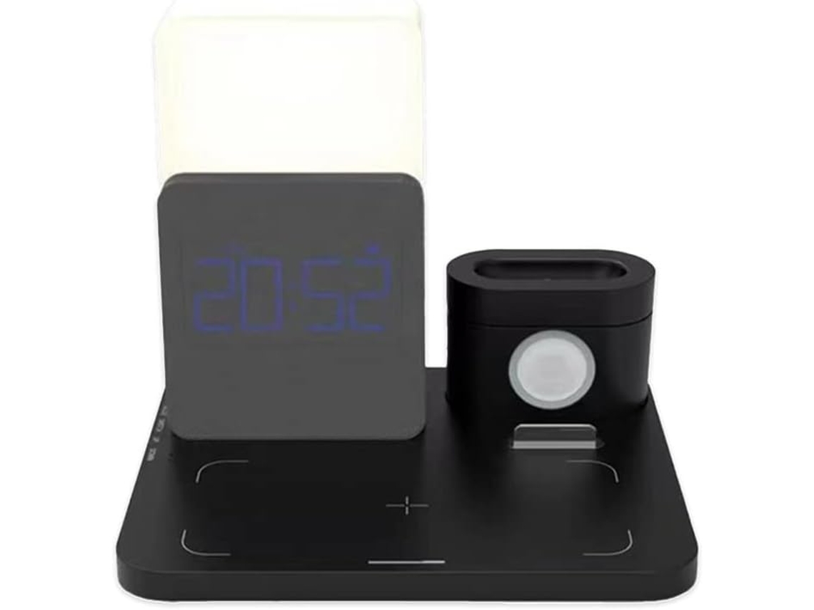 Estación De Carga Inalámbrica 4 En 1 Con Reloj Despertador Digital, Compatible Con Relojes.